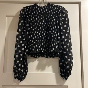 Olivaceous Black and White Polka Dot Top Sheer Tight Fitting Boddess